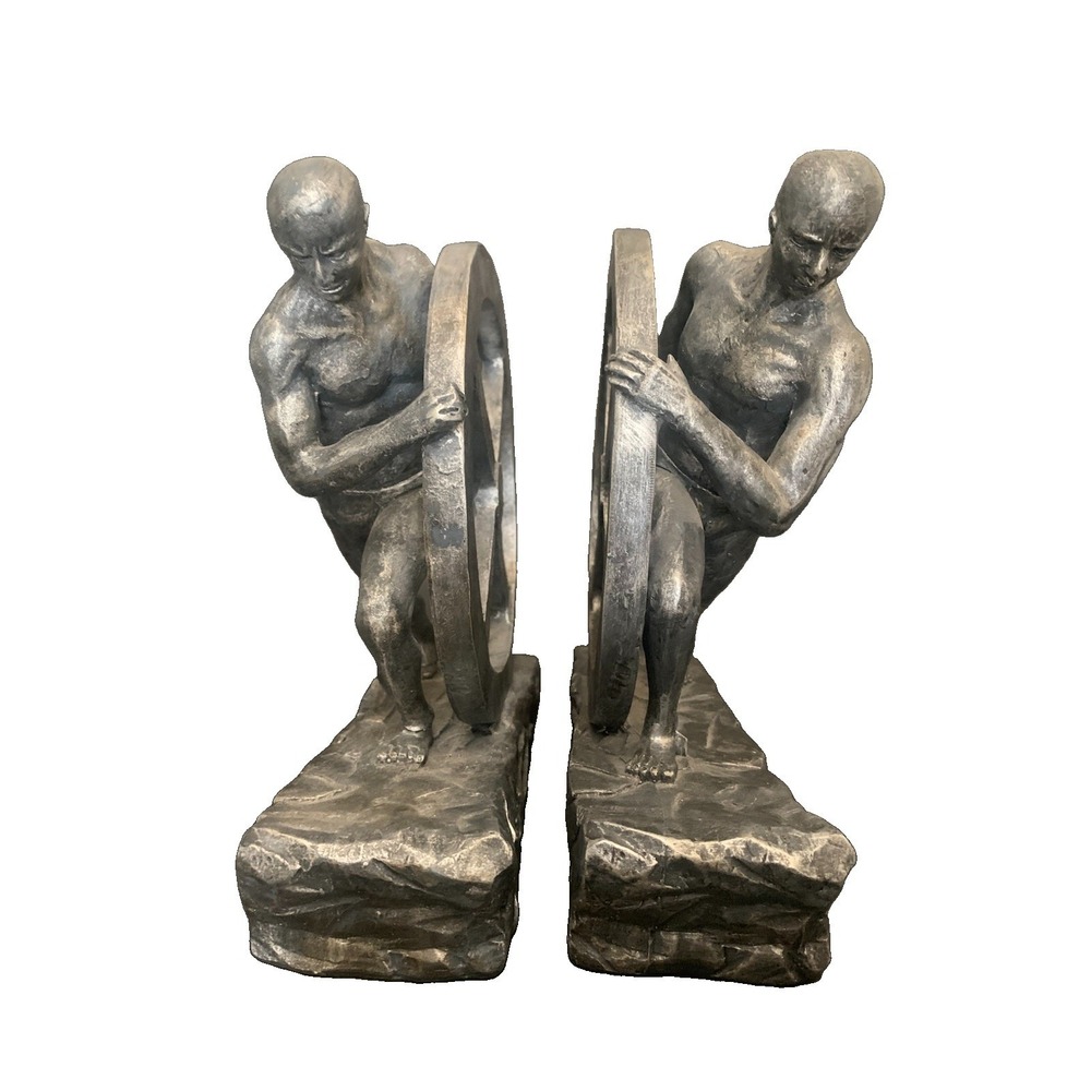 Sagebrook Home Bookends men Sculpture Modern Resin Pushing Wheel MidCent Modern